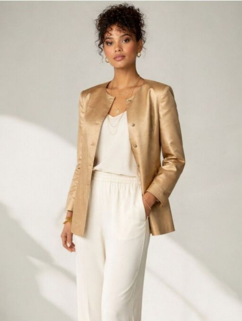 Neiman Marcus Silk Shantung Gold Button Jacket Size 8